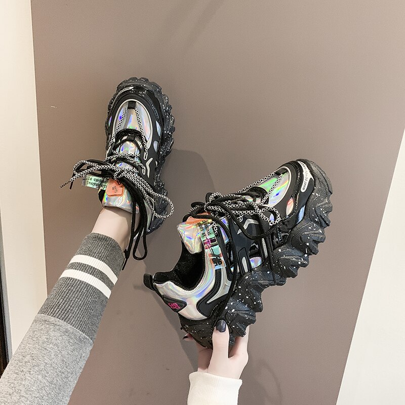 Kevät syksy nainen paksu alusta lenkkarit ulzzang nauhalenkit tenis naisten isä vapaa-ajan kengät