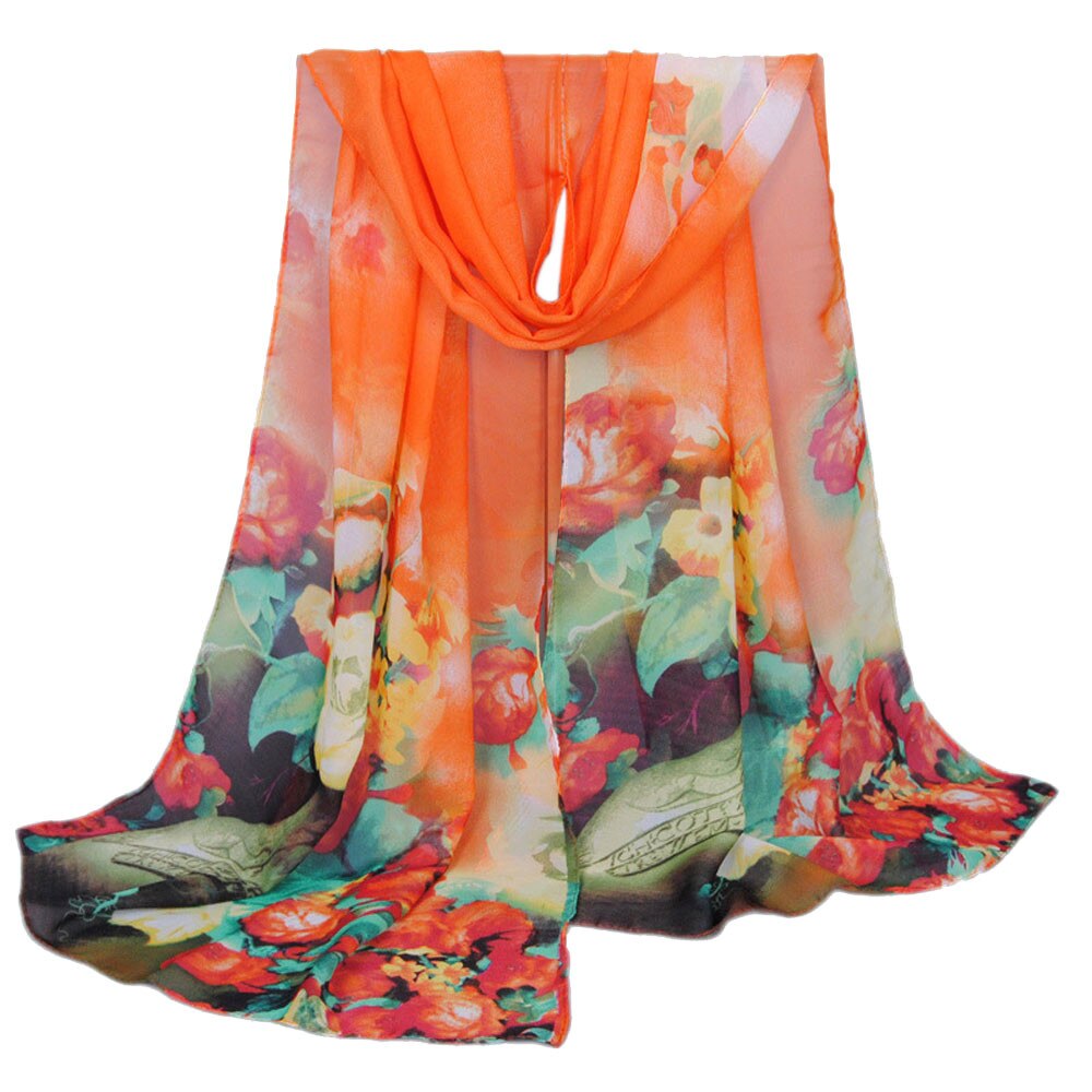 Print Color Women Scarf Women Long Soft Wrap scarf Ladies Shawl Chiffon Scarf Scarves Scarves For Ladies: Orange