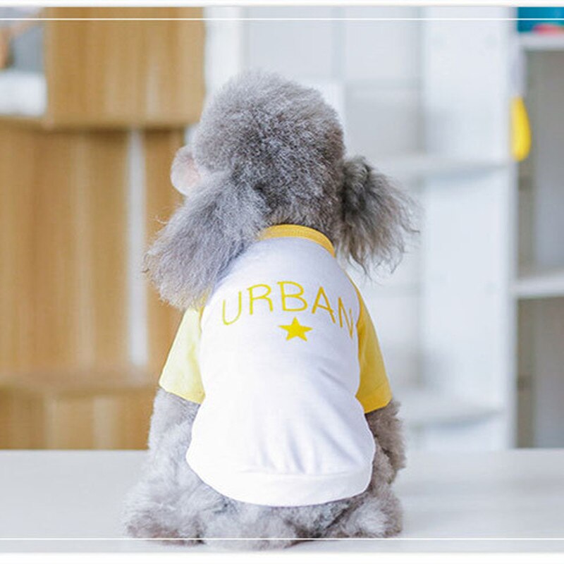 Letter Dog Clothes Shirt Simple Pet Clothing Small Dogs Cute Spring Summer Star Print Chihuahua Boy Girl Ropa Para Perro: yellow / M
