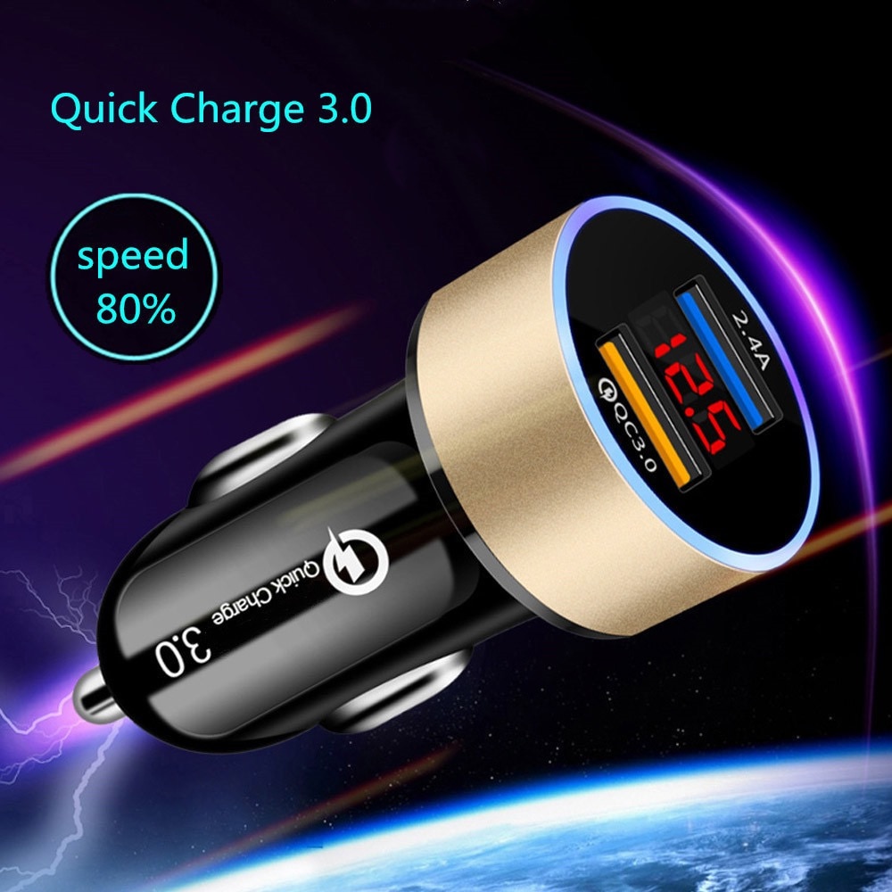 Kfz-ladegerät mit 2  qc3.0 und schnellladefunktion für samsung, huawei, iphone 11 und 8 plus, universeller aluminium-doppel-usb-kfz-ladeadapter