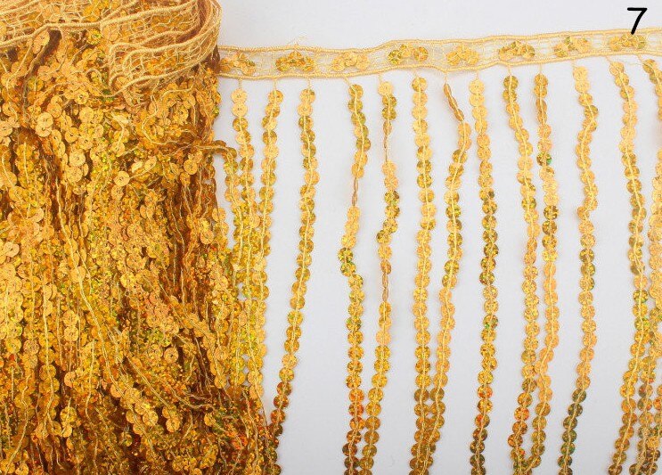 30cm Breedte 2yards Shiny Sequin Tassel Fringe DIY Kostuum Trim Accessoires Applique Show Jurk Handgemaakte Kant Stof: No.7
