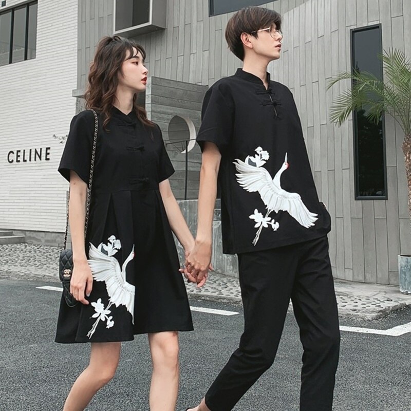 Zomer Traditionele Japanse Kleding Koppels Print Crane Moderne Chinese Cheongsam Qipao Vrouwen Oosterse Japanse Jurken FF2193