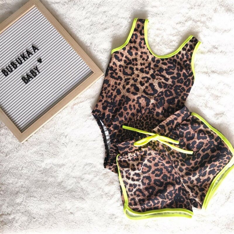 Newborn Toddler Kids Baby Girl Boy Leopard Swimwear Swimsuit Bikini Set Sleeveless Summer Beachwear Bathing Suit 2pcs