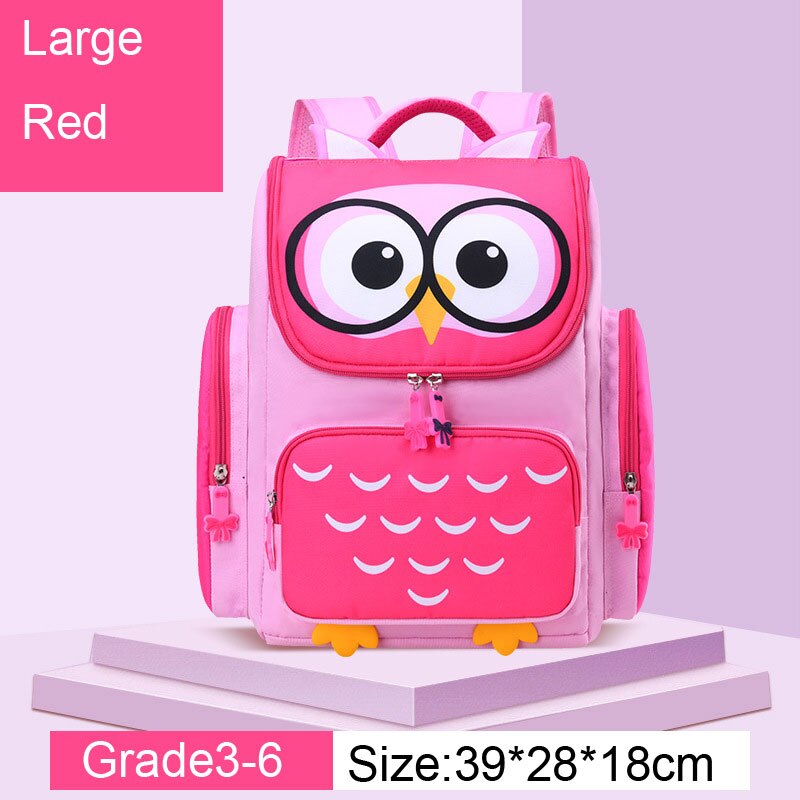 Respirant 3D hibou imprimé enfants cartables filles dessin animé école primaire sac à dos orthopédique sac à dos Mochila Infantil Escolares: Large red