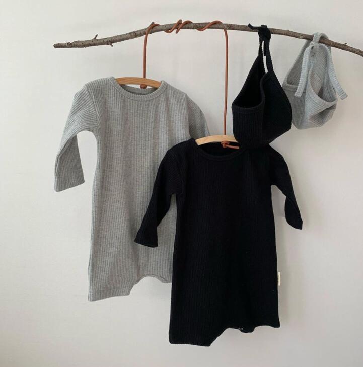 3877 baby bodysuits met lange mouwen, eendelig, stoffen herfst, jongens en meisjes, losse romper met hoed, roupa de bb menina, ropa bebe nina