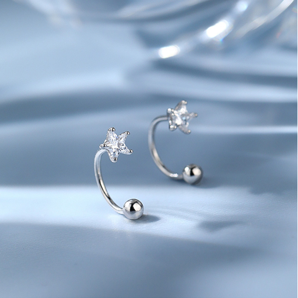 2 STUKS Rvs Star Crystal CZ Oorstekers Oorbellen Vrouwen Zilver Kleur Tragus Kraakbeen Helix Piercing Sieraden