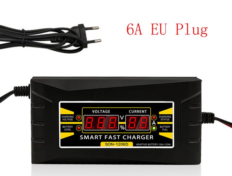 Car Battery Charger 12V 6A 10A Car Moto Full Automatic Smart Power Charging For Wet Dry Lead Acid Digital LCD Display EU US Plug: 6A EU Plug