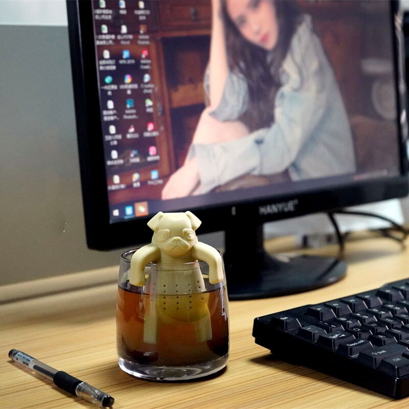 Silicone Tea Strainer Cute Silicone Pug Dog Tea Infuser Filter Brewing Funny gadgets Reusable Tea Strainer Teapot Kitchen Tools