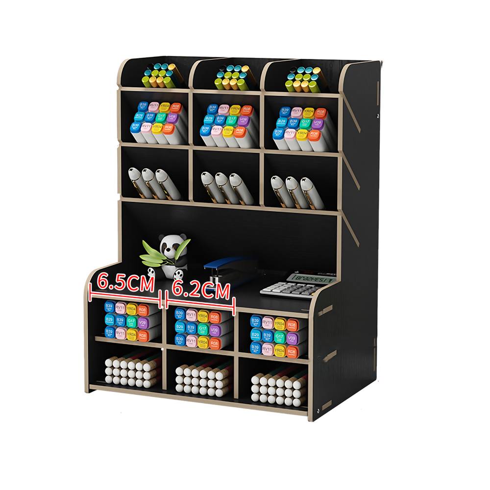 Multi-function Wooden Desktop Pen Holder Office School Stationery Storage Stand Case Desk Pen Pencil Organizer: B