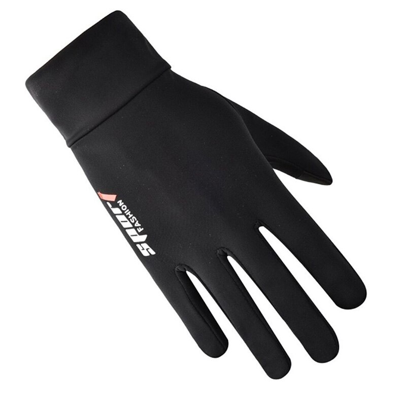 Men Women Outdoor Print Letters Sport Fitness Non-Slip Touch Screen Cycling Mitten Thin Elasticity Full Finger Fishing Glove I53: Black