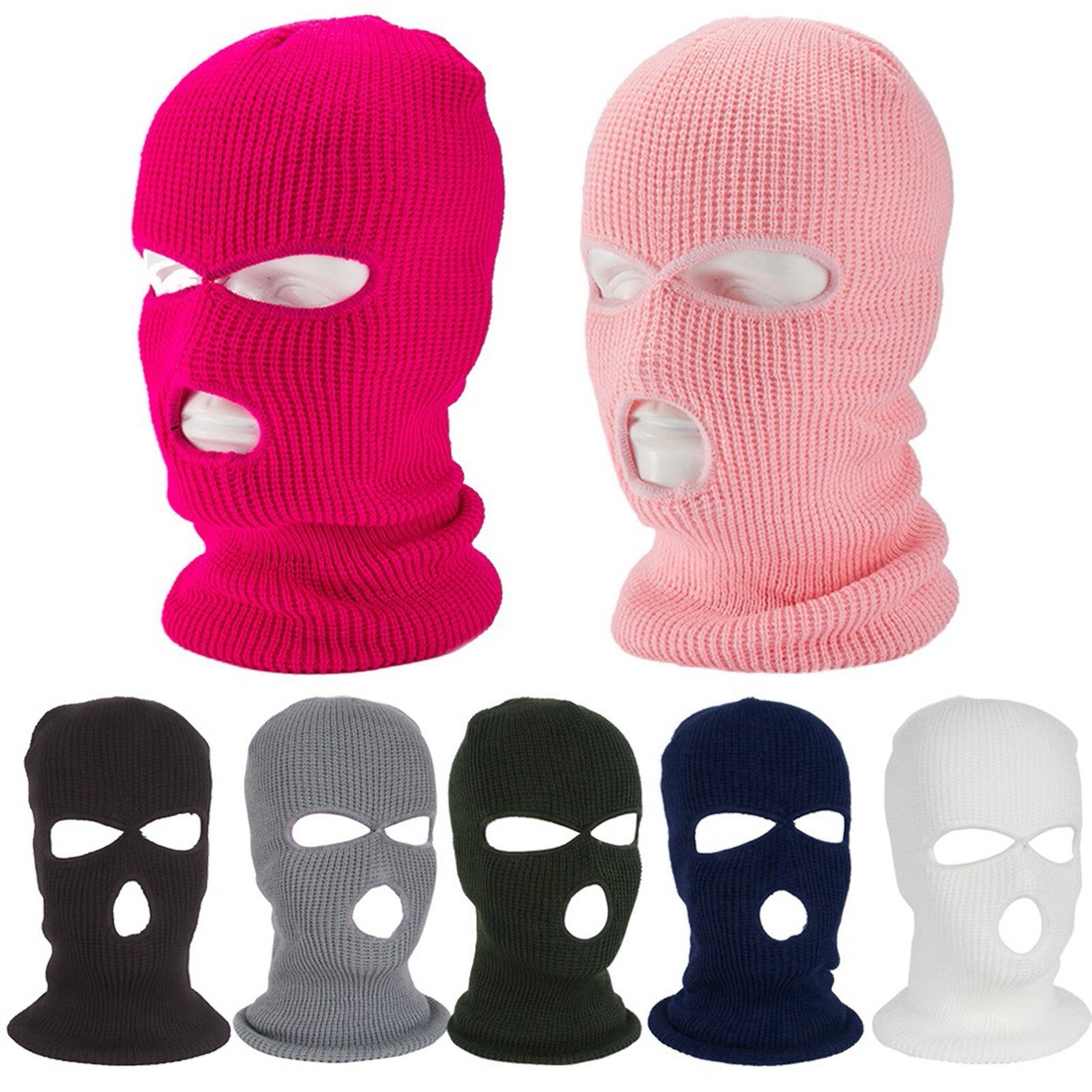 Skidmask stickat ansiktsskydd vinterbalaclava helmask för vinter utomhus sport cs vinter tre 3 håls balaclava stickad hatt