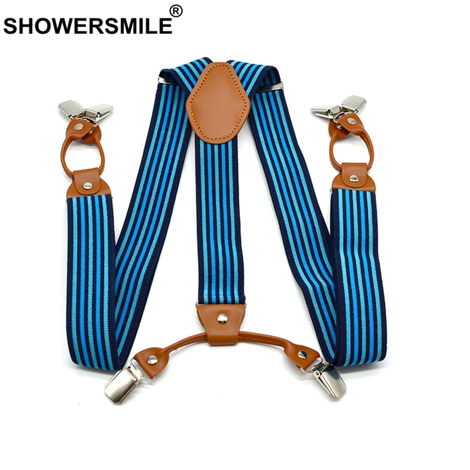 Showersmile seler herre seler til bukser stripet skjorte holder business seler 6 klips bukser seler 120 cm