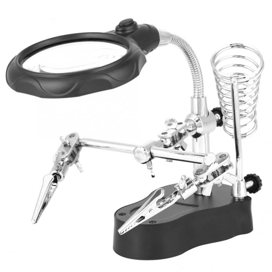 Helping Hand Repair Stand Magnifying Glass Auxiliary Clip Clamp with LED Light Workbench Magnification Tool