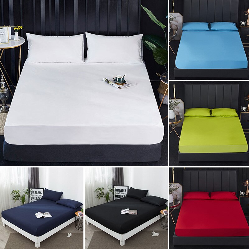 1Pc Waterdichte Matrashoes Voorzien Laken Pad Protector Effen Kleur Sprei Koningin/Koning Twin Matras Cover Protector