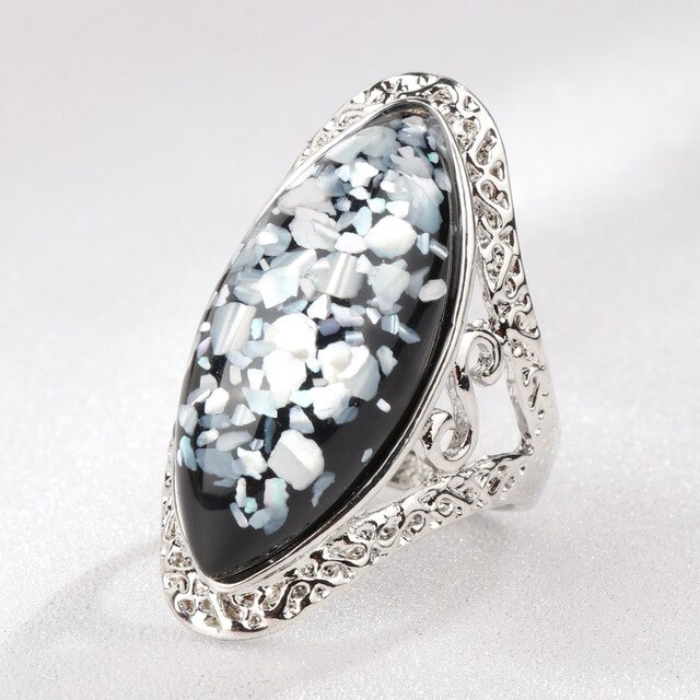 Kinel-Anillos ovalados grandes de plata tibetana para mujer, joyería Vintage, estilo bohemio, para vacaciones en la playa, color verde: 10 / Blue