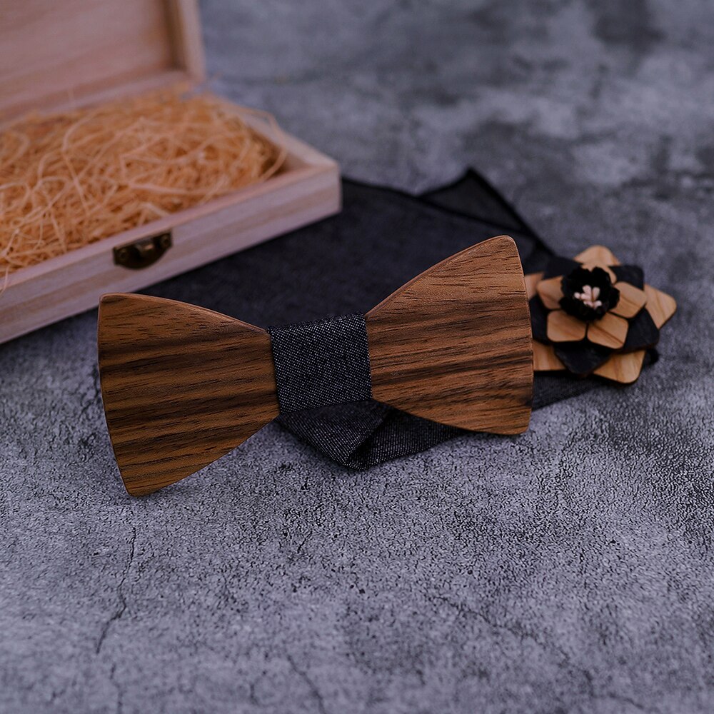 Pajarita de madera Natural de Original para hombre, broche exquisito hecho a mano, conjunto de caja de de madera para boda