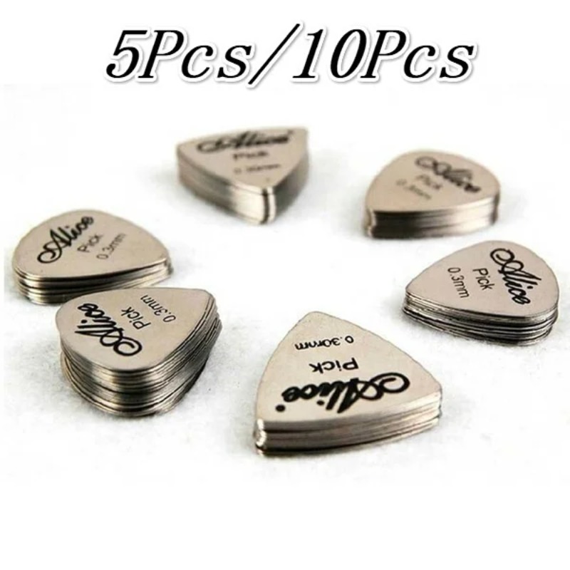 5 stks/10 stks Metalen Gitaar Pick 0.3mm Dunne Duurzaam Zilver Kleur Professionele Bas Ukelele Plectrums