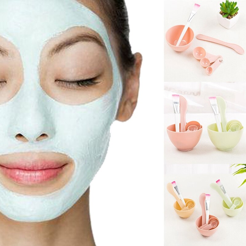 Bol para máscara Facial de belleza DIY, herramienta de maquillaje con pincel, varita de espátula para mezclar, cuchara medidora, 4 en 1