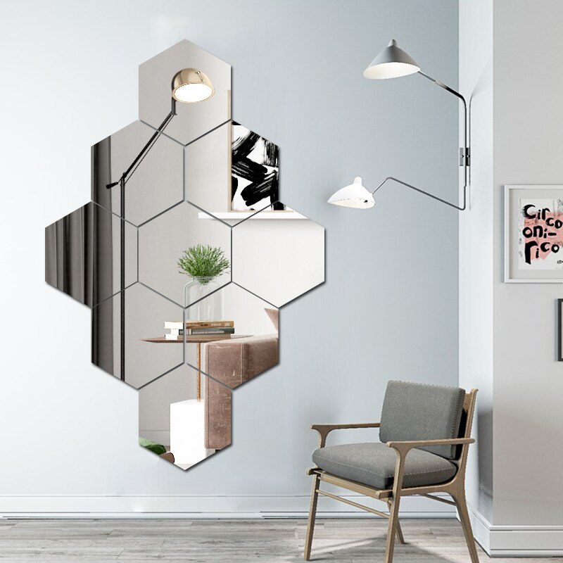 Väggdekor spegel klistermärke akryl självhäftande collage hexagon dekoration väggdekor speglar hem gör-det-själv dekorativa