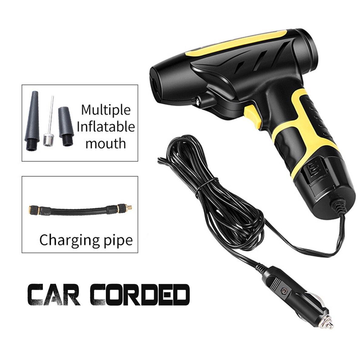 120W Wireless Car Air Compressor Handheld USB Rechargeable Tire 60s Inflator Digital Inflatable Pump Pressure Gauge Car: wired