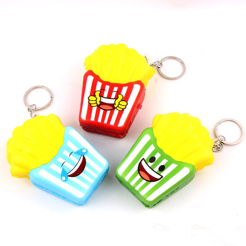 Mini frites avec anneau de clé | simulation nourriture 1 pièce, breloques parfumées, poignet à main, jouets Squishy, décor de ferme, couleur aléatoire
