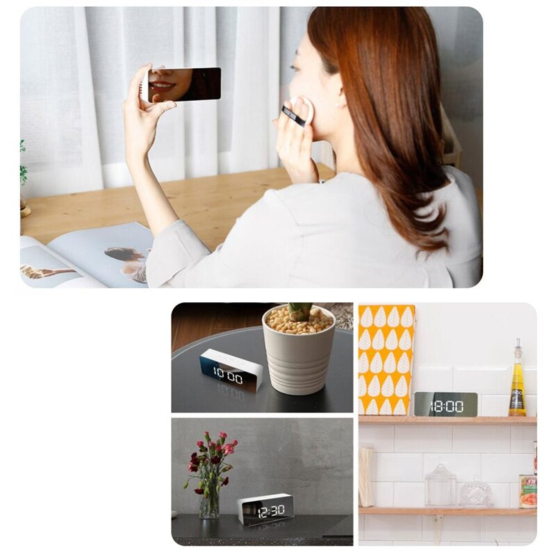 LED Display Alarm Clock Digital Mirror Multifunction Snooze Desk Clock Temperature Calendar Mirror Alarm Clock Quartz Europe