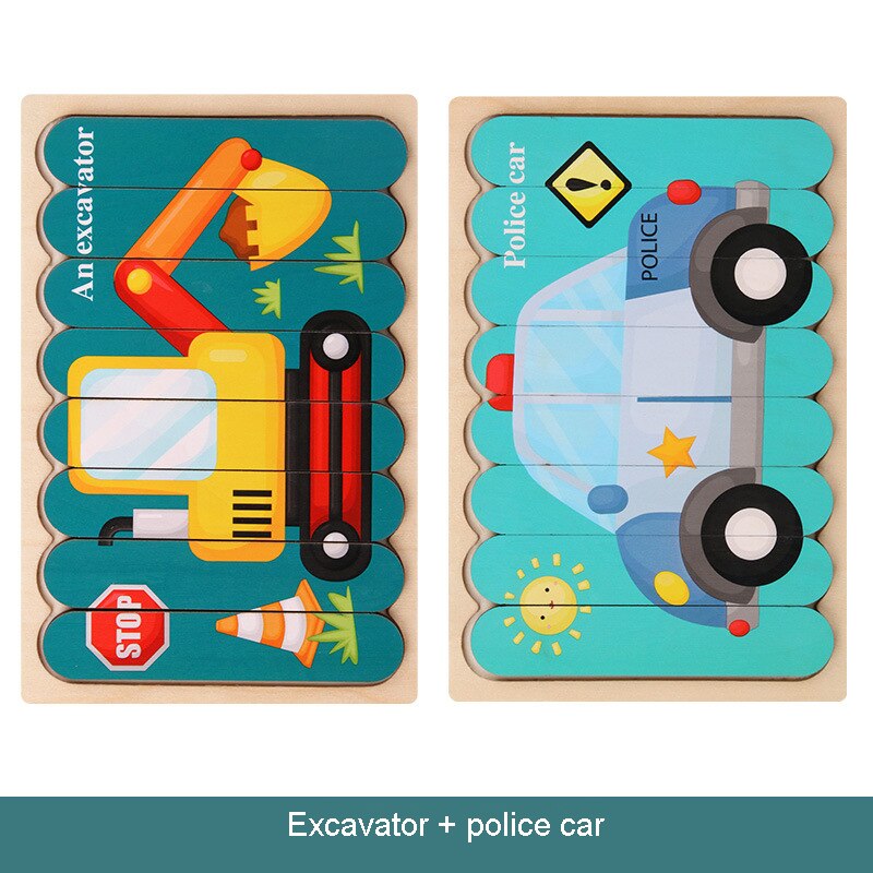 3D drewniane Puzzle dwustronne kreatywne poznanie taśmy układanki Montessori wczesne zabawki edukacyjne dla dzieci dzieci dziecko: A