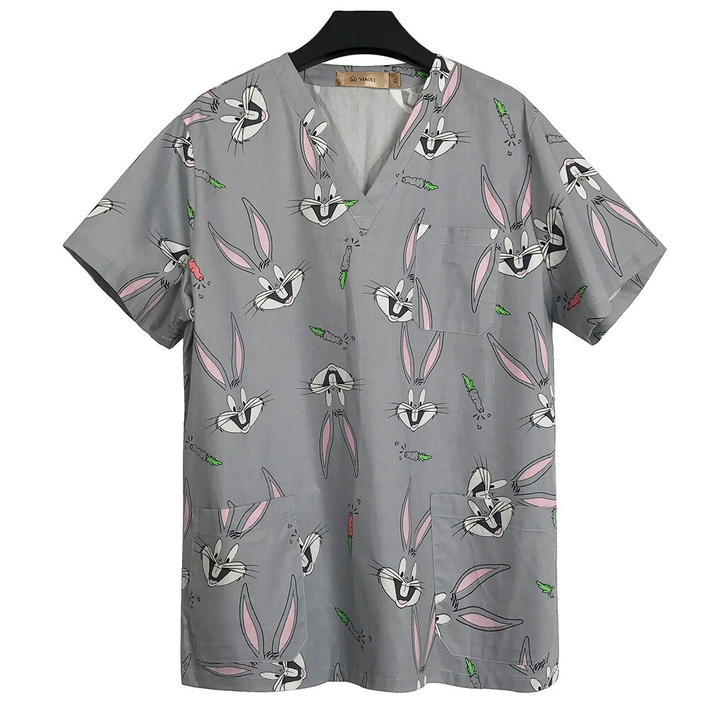Kvinnliga vårdpersonal arbetskläder unisex vårduniform kvinnor scrubs tops uniformer kläder tecknat print scrub tops kostym: Xl