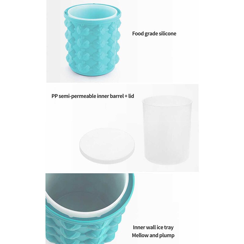 Outdoor Round Plastic Ice Bucket with Lid Silicone Ice Bucket Bar Double Champagne Wine Beer