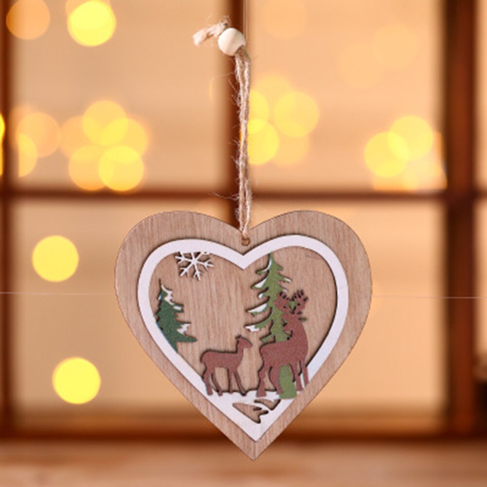 3D Christmas Ornament Wooden Hanging Pendants Star Xmas Tree Bell Christmas Decorations for Home Party S55: love deer
