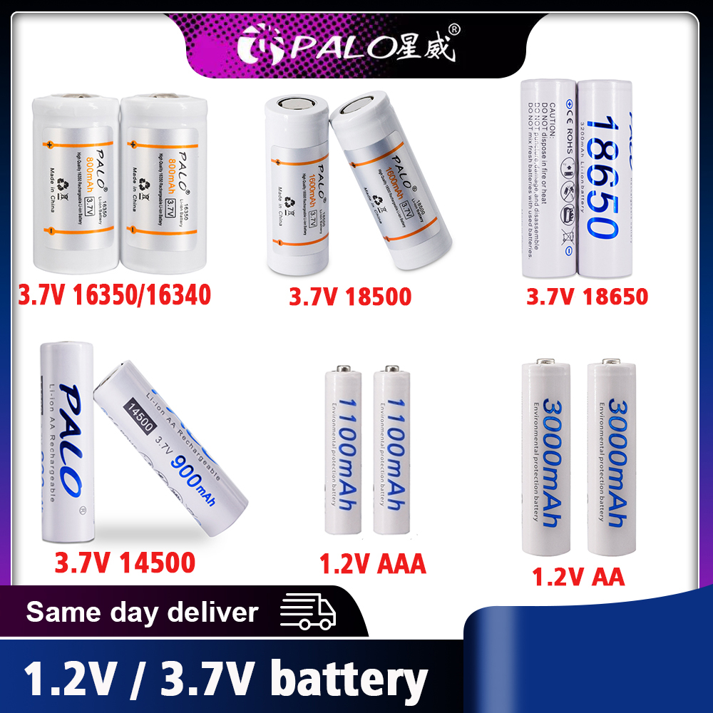 PALO 1.2V AA/AAA Rechargeable Ni-MH Batterie + 3.7V Rechargeable LI-ION battery 16350/16340 18500 18650 14500 Holder Storage Box