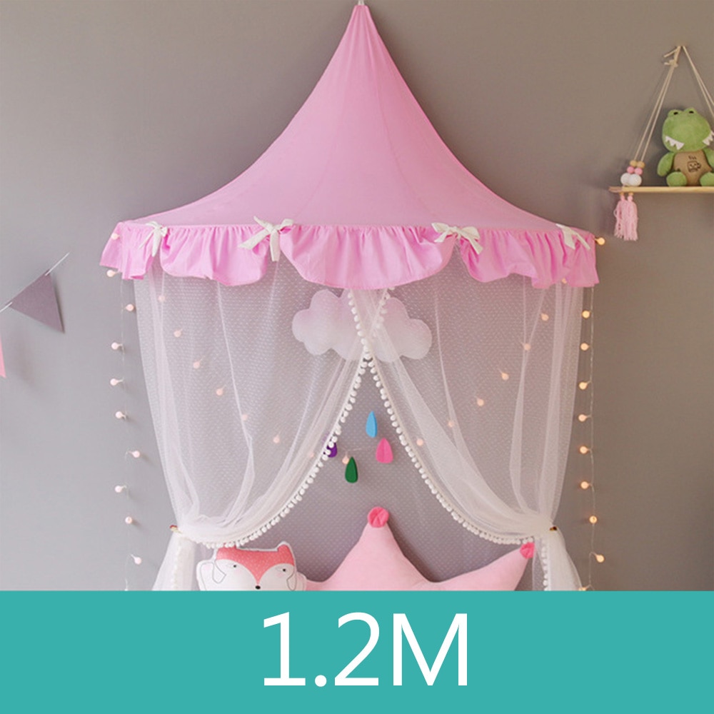 Rideau de canopée en dentelle blanche pour filles, Tipi de princesse rond pour enfants, tente de jeu, décoration de chambre, lit de bébé, filet de berceau suspendu: WJ3454D