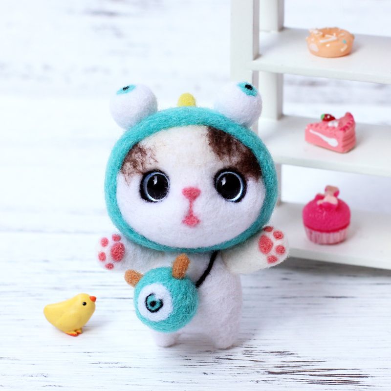 Christmas Cat Wool Felt Craft DIY Unfinished Poked Set Handcraft Needle Material M0XD