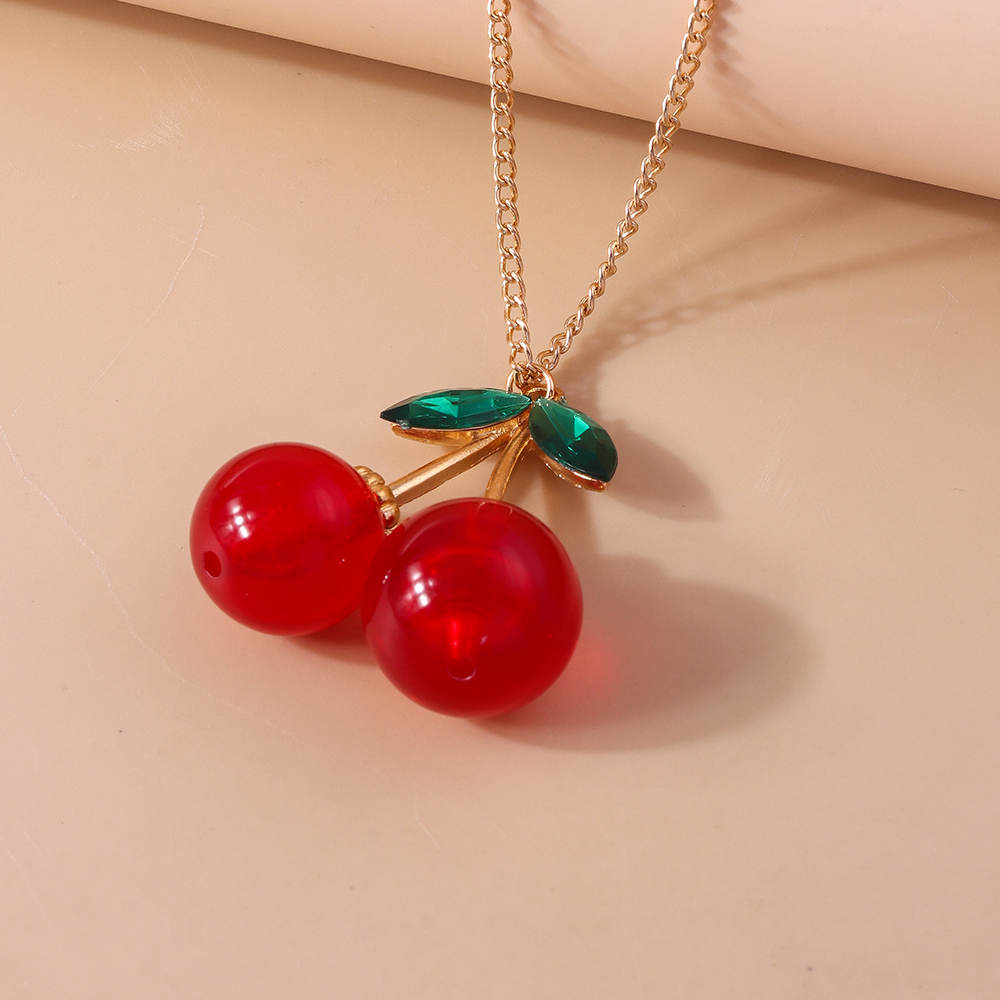 Aihua Mooie Gouden Kleur Wijn Rode Kers Hanger Ketting Voor Vrouwen Persoonlijkheid Ketting Bruiloft Sieraden Verjaardagscadeautjes: Rood-Bruin