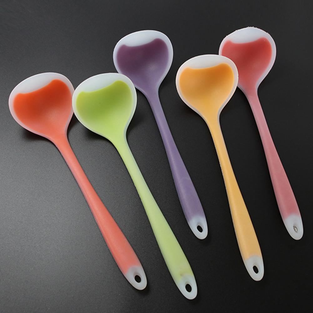 Silicone Nonstick Anti Translucent Handle Soup Spoons Kitchen Cooking Tools