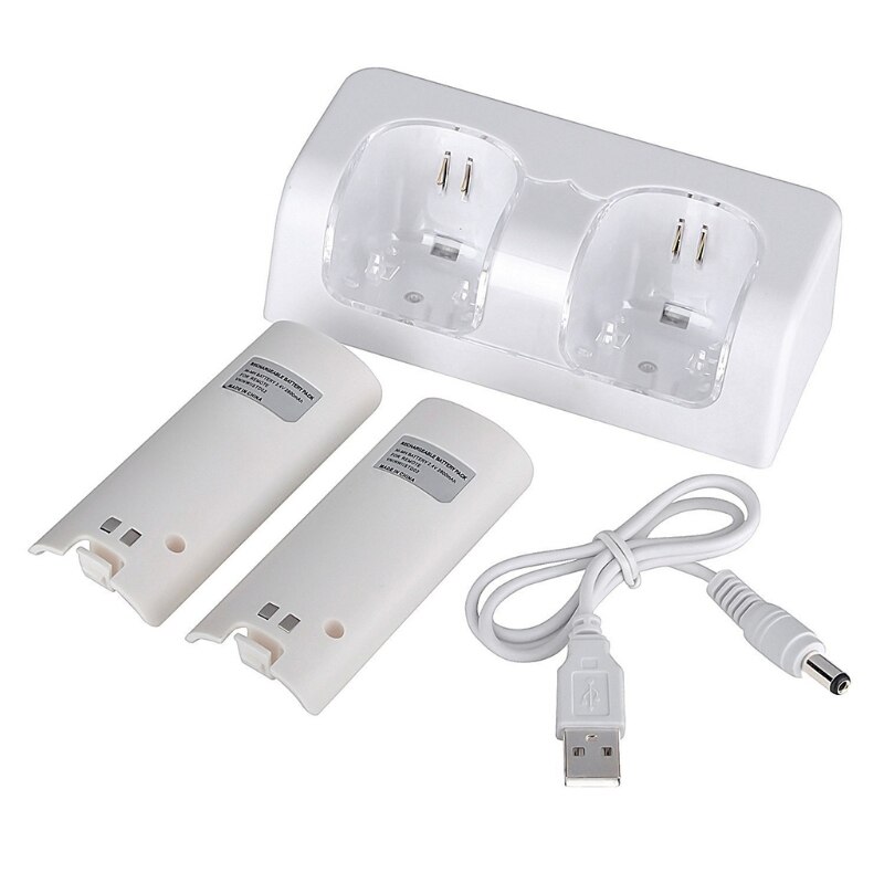 2 Ports Charging Station with 2 Rechargeable 2800 mAh Battery Pack Compatible with Wii Remote Controller