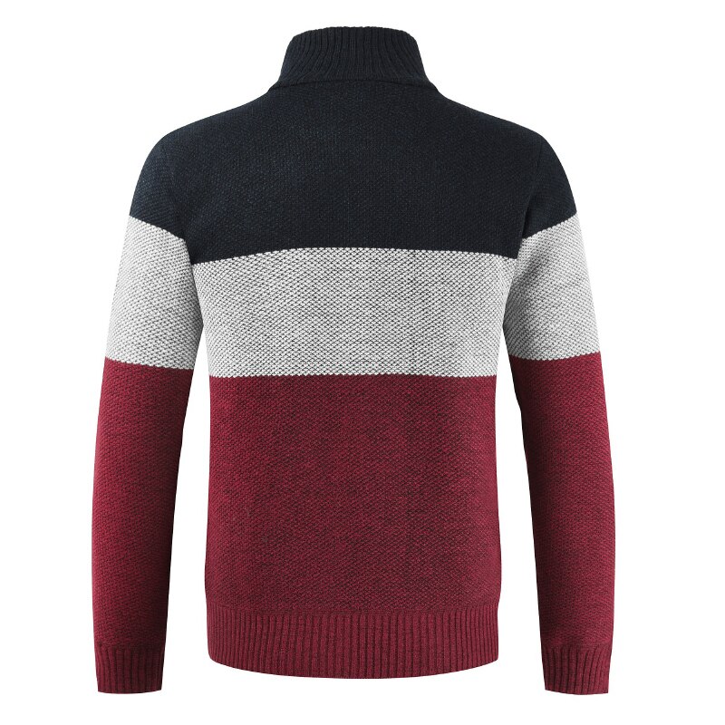 Herre sweatere cardigan frakker efterår vinter varm kashmir imiteret uld lynlås sweatre jakke afslappet strik patchwork sweatercoat