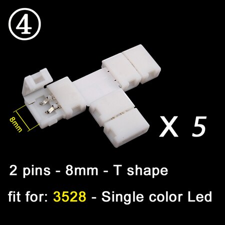 5 pcs 2 pin/4 pin L/T/X Shape LED Strip Light Connector Corner Right Angle 8mm/10mm 5050/3528 SMD Solderless LED Ribbon Adapter: 2Pin 8mm T Shape