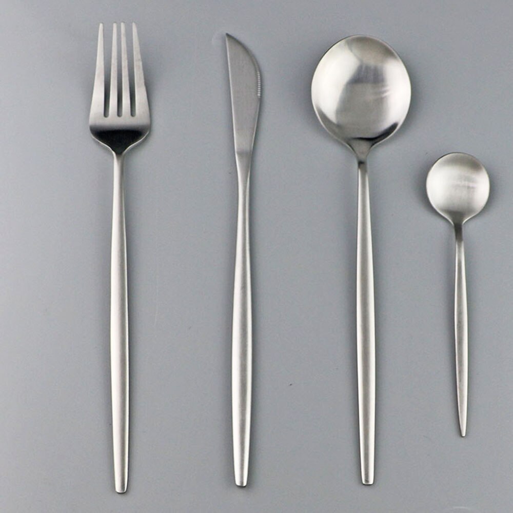 Western 4 pièces rose or mat ensemble de couverts 304 en acier inoxydable vaisselle couteau fourchette cuillère vaisselle cuisine dîner couverts ensemble: Silver