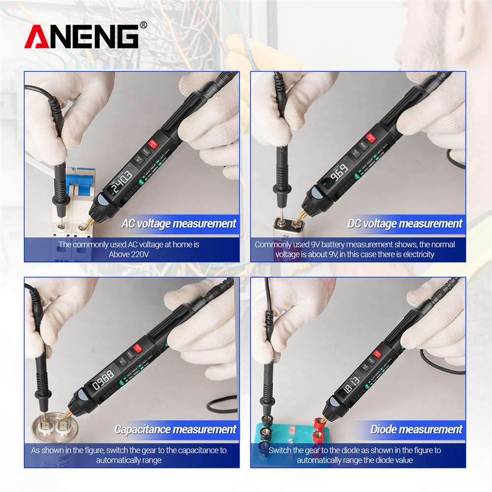 Aneng  a3008 digital multimeter automatisk intelligent sensor penntestare 6000 siffror beröringsfri spänningsmätare multimeter polimetro
