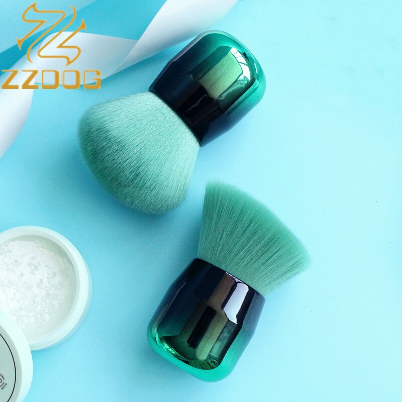 Zzdog 1 stk fluffy ansigtspudder foundation blush børste blød svampehoved makeup børste buttet kosmetisk skønhedsværktøj med taske