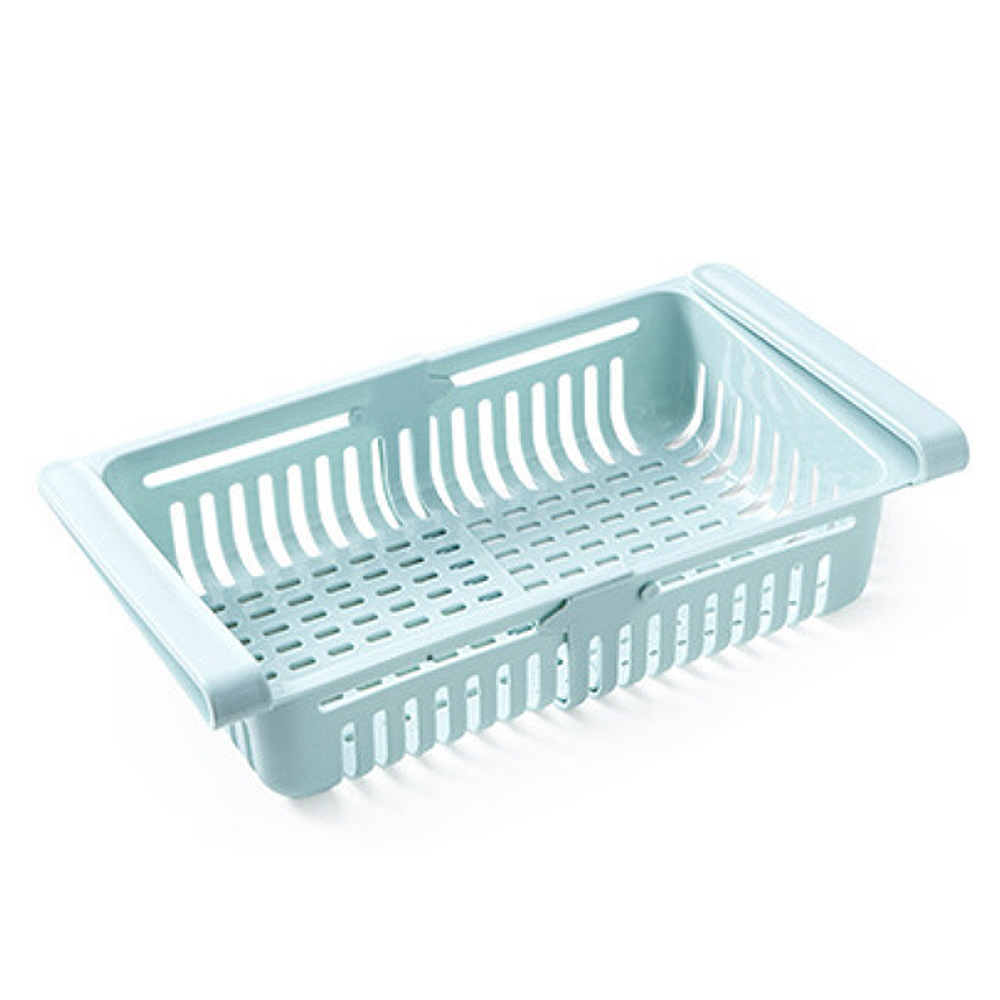 Stretchable Fridge Organizer Storage Rack Refrigerator Pull-out Drawers: Blue