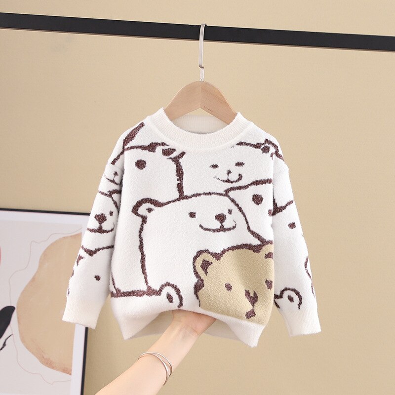 Xxx garçons filles bébé pull ours imprimer enfant en bas âge hauts pulls 1-6Y enfants vêtements d'extérieur tricotés automne hiver vêtements: white / 18M