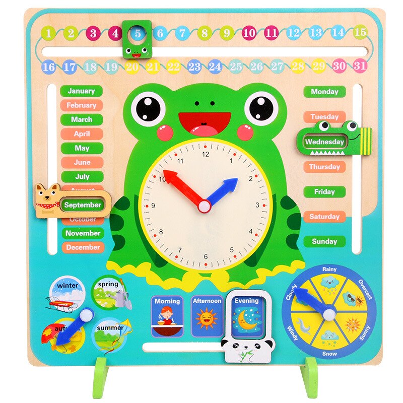 In Legno per bambini Multifunzionale In Età Prescolare Prima Educazione di Puzzle Sveglia Orologio Calendario Cognitivo Del Bambino Scuola Materna Giocattolo