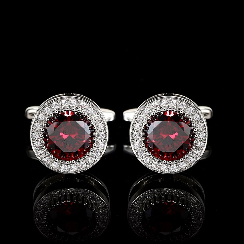 FLEXFIL-gemelos de camisa de lujo para hombre, gemelos de con botones, joyas de boda de cristal de: Red crystal