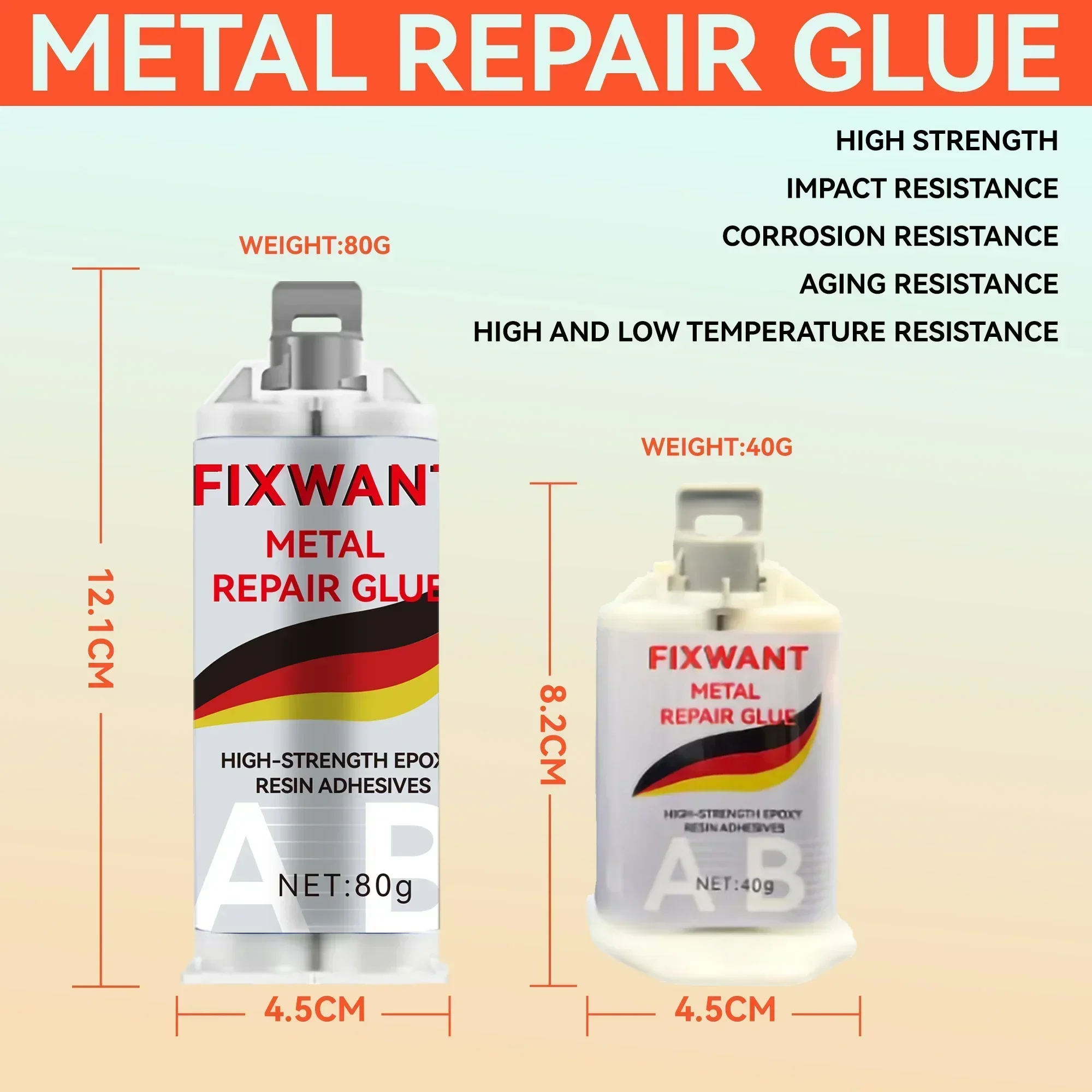 Metaallijm 180 ℃ Bestand tegen hoge temperaturen, sterk voor metaal, wederzijdse hechting, koper, aluminiumlegering, zinklegering, ijzerlijm