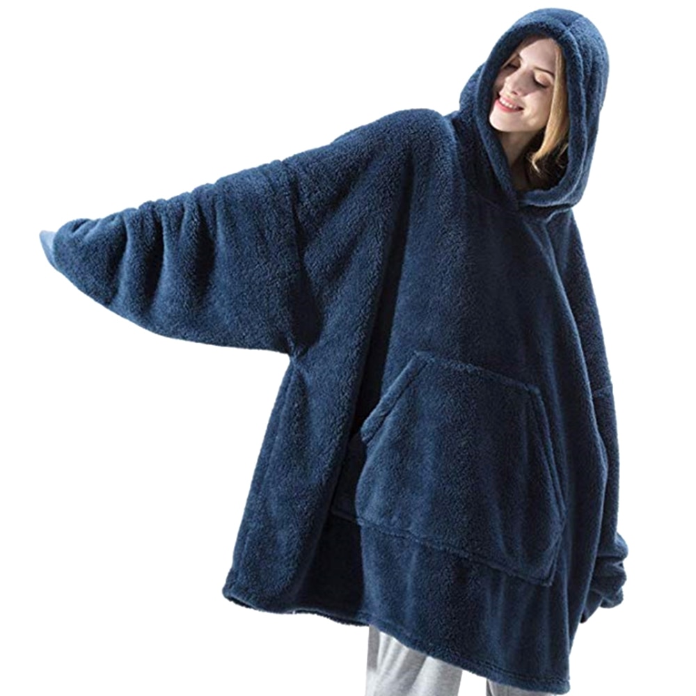 Adult Winter Oversized Wearable Blanket Hoodie Fluffy Coat With Sleeves for Bed Home Wear Outdoor Warm Keep