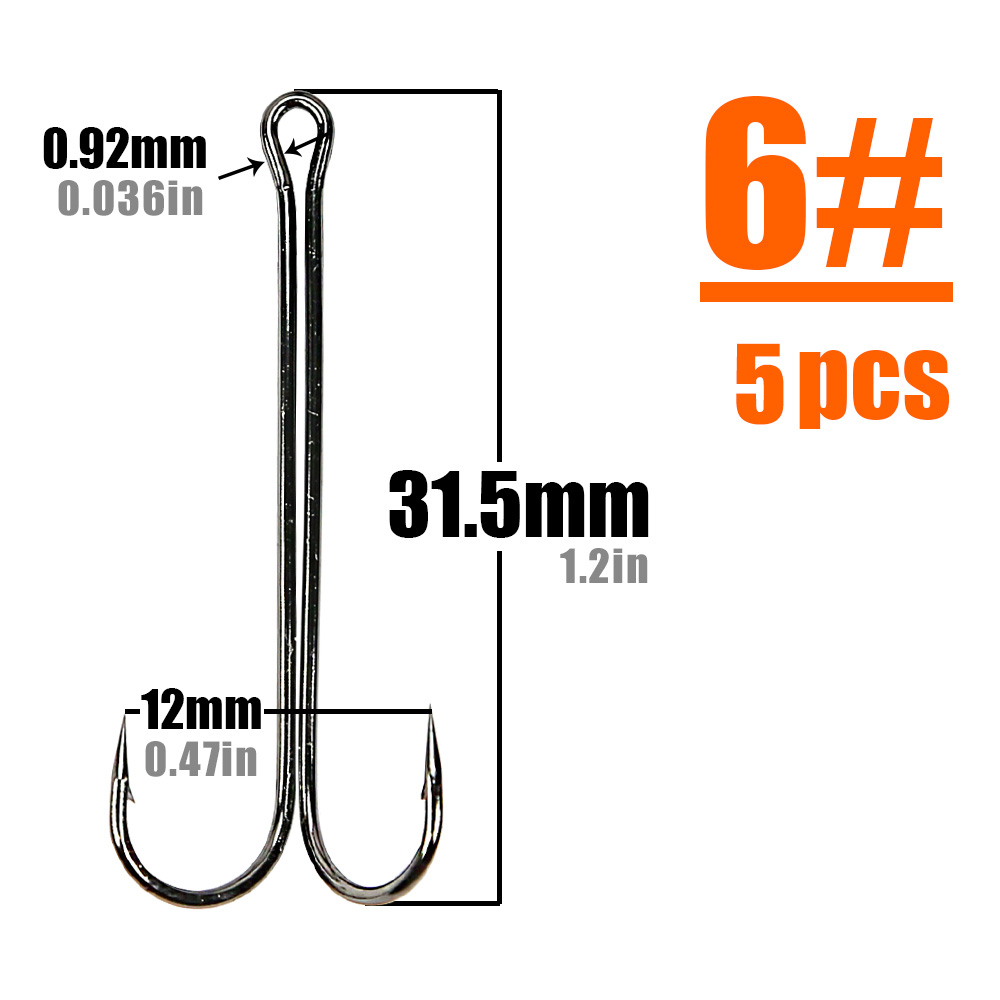 Anzuelos de pesca B & U, anzuelo doble súper largo, aparejos de pesca largos de acero rico en carbono, diferentes tamaños equipados con señuelo suave: YELLOW