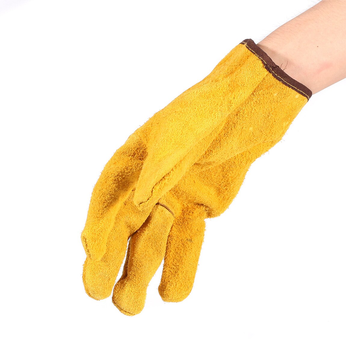 Pair Yellow Short Gloves Leather Hand Glove for Welding Smelting Work Protection