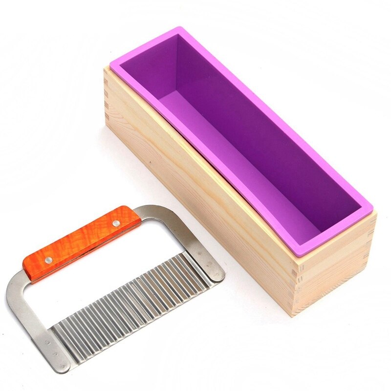 1 Uds. Molde de jabón rectangular con caja de madera cortador de jabón de acero cuboide moldes para hacer jabones artesanales y 1 Uds jabón hecho a mano para cortar